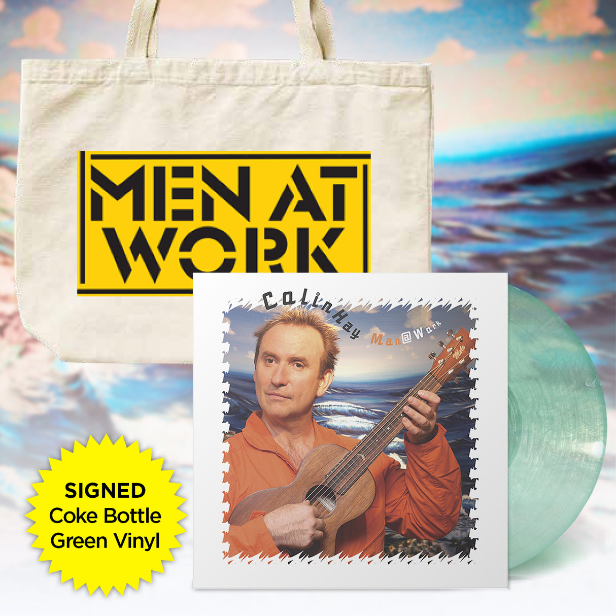 Man @ Work [Acoustic Vinyl] Coke Bottle Green LP (SIGNED) & Tote Bundle
